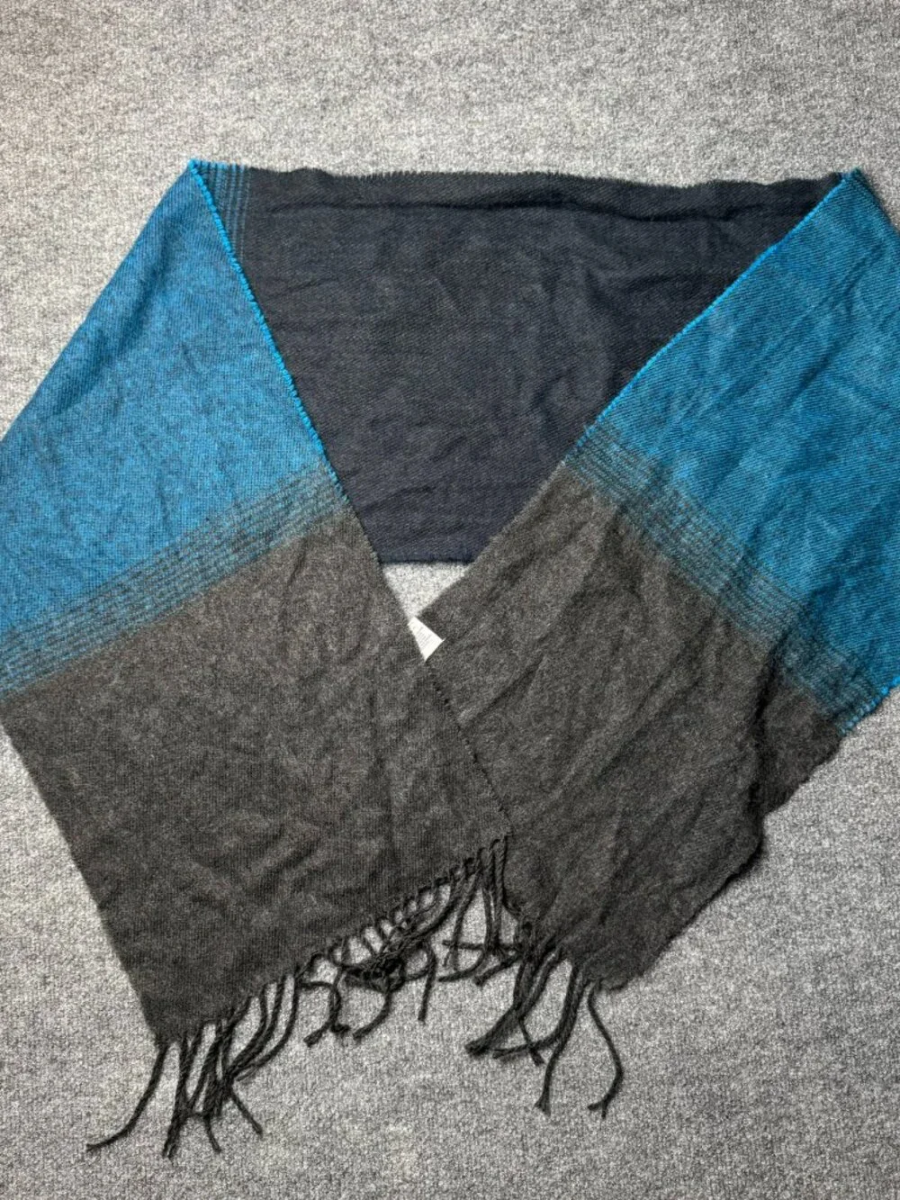 The Rail Mens Colorblock Fringe Scarf Teal Blue Gray Wool Blend Fall Winter 12